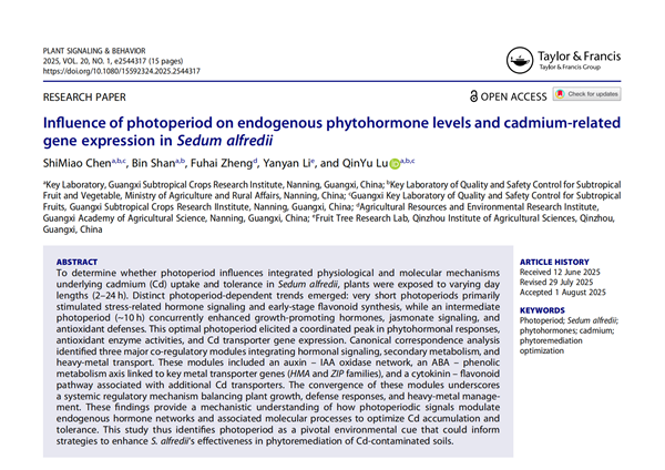 Influence of photoperiod on endogenous phytohormone levels and cadmium-related gene expression in Sedum alfredii(2)_02_副本.png