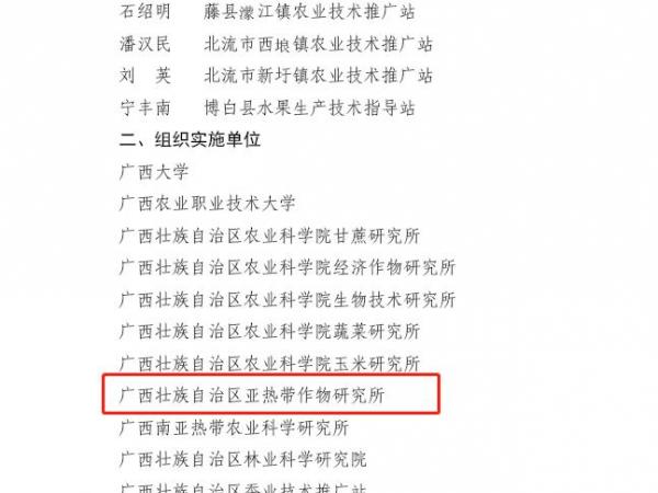 广西热作所获自治区科技厅通报表扬